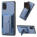 For Samsung Galaxy A31 Carbon Fiber Fold Stand Elastic Card Bag Phone Case(Blue)