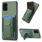 For Samsung Galaxy A51 4G Carbon Fiber Fold Stand Elastic Card Bag Phone Case(Green)