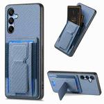 For Samsung Galaxy A12 5G Carbon Fiber Fold Stand Elastic Card Bag Phone Case(Blue)