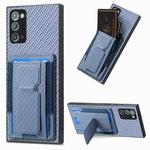 For Samsung Galaxy Note20 Carbon Fiber Fold Stand Elastic Card Bag Phone Case(Blue)