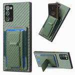 For Samsung Galaxy Note20 Carbon Fiber Fold Stand Elastic Card Bag Phone Case(Green)