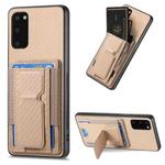 For Samsung Galaxy S20 Carbon Fiber Fold Stand Elastic Card Bag Phone Case(Khaki)
