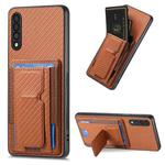 For Samsung Galaxy A70 / A70s Carbon Fiber Fold Stand Elastic Card Bag Phone Case(Brown)