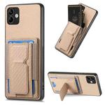 For Samsung Galaxy M53 5G Carbon Fiber Fold Stand Elastic Card Bag Phone Case(Khaki)