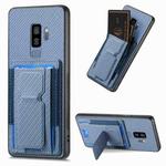 For Samsung Galaxy S9+ Carbon Fiber Fold Stand Elastic Card Bag Phone Case(Blue)