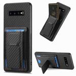 For Samsung Galaxy S10+ Carbon Fiber Fold Stand Elastic Card Bag Phone Case(Black)