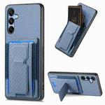 For Samsung Galaxy A55 5G Carbon Fiber Fold Stand Elastic Card Bag Phone Case(Blue)