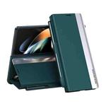 For Samsung Galaxy Z Fold6 5G Side Electroplated Adsorption Leather Phone Case with Pen Slot(Green)