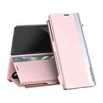 For Samsung Galaxy Z Fold7 5G Side Electroplated Adsorption Leather Phone Case with Pen Slot(Pink)