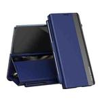 For Samsung Galaxy Z Fold7 5G Side Electroplated Adsorption Leather Phone Case with Pen Slot(Blue)