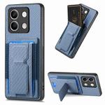 For Xiaomi Redmi Note 13 5G Carbon Fiber Fold Stand Elastic Card Bag Phone Case(Blue)