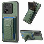 For Xiaomi 13T Carbon Fiber Fold Stand Elastic Card Bag Phone Case(Green)