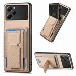 For Xiaomi Poco X5 Pro Carbon Fiber Fold Stand Elastic Card Bag Phone Case(Khaki)