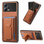 For Xiaomi Poco X5 Carbon Fiber Fold Stand Elastic Card Bag Phone Case(Brown)