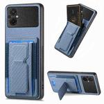 For Xiaomi Poco M5 4G Carbon Fiber Fold Stand Elastic Card Bag Phone Case(Blue)