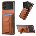 For Xiaomi Poco M5 4G Carbon Fiber Fold Stand Elastic Card Bag Phone Case(Brown)