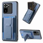 For Xiaomi Poco M5s 4G Carbon Fiber Fold Stand Elastic Card Bag Phone Case(Blue)
