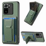 For Xiaomi Poco M5s 4G Carbon Fiber Fold Stand Elastic Card Bag Phone Case(Green)