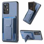 For Xiaomi Redmi K50 Ultra Carbon Fiber Fold Stand Elastic Card Bag Phone Case(Blue)