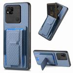 For Xiaomi Redmi 10A Carbon Fiber Fold Stand Elastic Card Bag Phone Case(Blue)