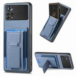 For Xiaomi Poco X4 Pro 5G Carbon Fiber Fold Stand Elastic Card Bag Phone Case(Blue)