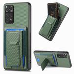 For Xiaomi Redmi Note 11S Carbon Fiber Fold Stand Elastic Card Bag Phone Case(Green)