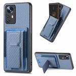 For Xiaomi 12 Carbon Fiber Fold Stand Elastic Card Bag Phone Case(Blue)