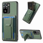 For Xiaomi Redmi 10 Carbon Fiber Fold Stand Elastic Card Bag Phone Case(Green)