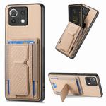 For Xiaomi Mi 11 Lite Carbon Fiber Fold Stand Elastic Card Bag Phone Case(Khaki)