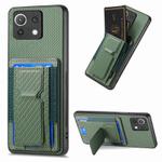 For Xiaomi Mi 11 Lite Carbon Fiber Fold Stand Elastic Card Bag Phone Case(Green)