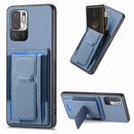 For Xiaomi Redmi Note 10 5G Carbon Fiber Fold Stand Elastic Card Bag Phone Case(Blue)