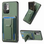 For Xiaomi Redmi Note 10 5G Carbon Fiber Fold Stand Elastic Card Bag Phone Case(Green)