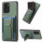 For Xiaomi Redmi Note 10 4G Carbon Fiber Fold Stand Elastic Card Bag Phone Case(Green)