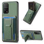 For Xiaomi Mi 10T 5G Carbon Fiber Fold Stand Elastic Card Bag Phone Case(Green)