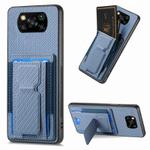 For Xiaomi Poco X3 NFC Carbon Fiber Fold Stand Elastic Card Bag Phone Case(Blue)