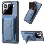 For Xiaomi 15 Carbon Fiber Fold Stand Elastic Card Bag Phone Case(Blue)