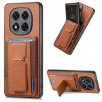 For Xiaomi Redmi Note 14 Pro+ 5G Carbon Fiber Fold Stand Elastic Card Bag Phone Case(Brown)