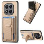 For Xiaomi Redmi Note 14 Pro+ 5G Carbon Fiber Fold Stand Elastic Card Bag Phone Case(Khaki)