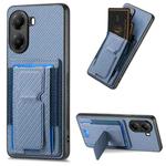 For Redmi Turbo 4 Carbon Fiber Fold Stand Elastic Card Bag Phone Case(Blue)