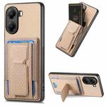 For Redmi Turbo 4 Carbon Fiber Fold Stand Elastic Card Bag Phone Case(Khaki)