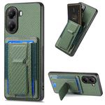 For Redmi Turbo 4 Carbon Fiber Fold Stand Elastic Card Bag Phone Case(Green)