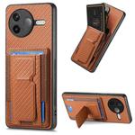 For Redmi K80 / Poco F7 Pro Carbon Fiber Fold Stand Elastic Card Bag Phone Case(Brown)