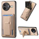 For Redmi K80 / Poco F7 Pro Carbon Fiber Fold Stand Elastic Card Bag Phone Case(Khaki)