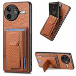 For Redmi K80 Pro / Poco F7 Ultra Carbon Fiber Fold Stand Elastic Card Bag Phone Case(Brown)