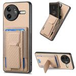 For Redmi K80 Pro / Poco F7 Ultra Carbon Fiber Fold Stand Elastic Card Bag Phone Case(Khaki)