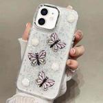 For iPhone  12 Glitter 3D Butterfly TPU Phone Case(Pink)