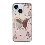 For iPhone 15 Plus Color Painted Mirror Phone Case(Mirror pink butterfly)