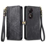 For ZTE Blade A34 Geometric Zipper Wallet Side Buckle Leather Phone Case(Black)