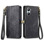 For ZTE Libero 5G IV Geometric Zipper Wallet Side Buckle Leather Phone Case(Black)