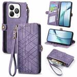 For ZTE Blade A75 4G Geometric Zipper Wallet Side Buckle Leather Phone Case(Purple)